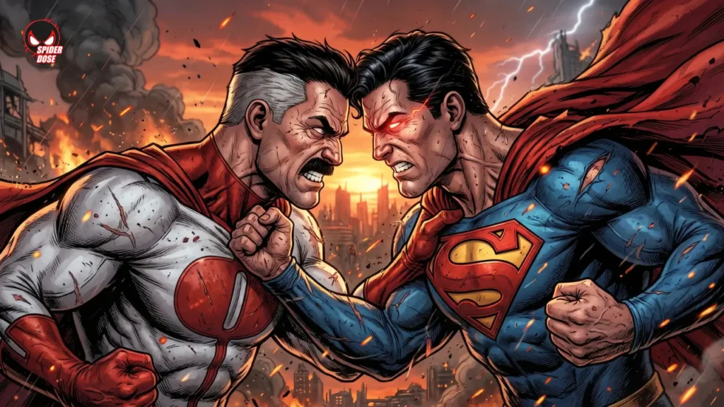 Omni-Man Defeat the Justice League, oni-man vs superman